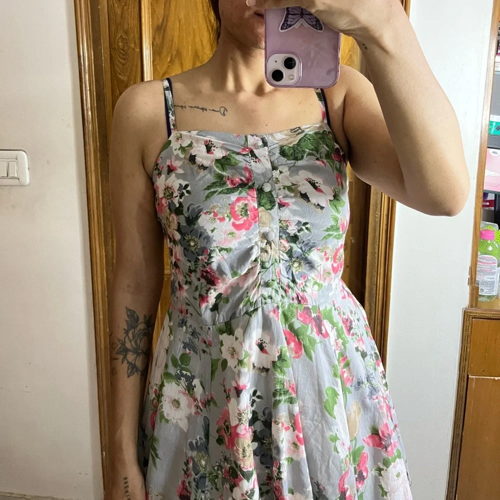 Grey Floral Skater Dress - Picture 8 of 9